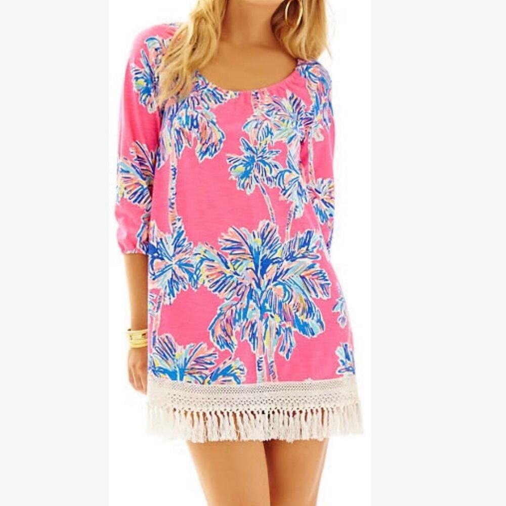 Lilly Pulitzer Alia Beach Cover Up Dress Flamingo Pink Nice Stems Size XXS